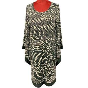 Marc Bouwer Ladies Dress size L Black & Cream Bell Sleeve Scoop Neck Unique Chic